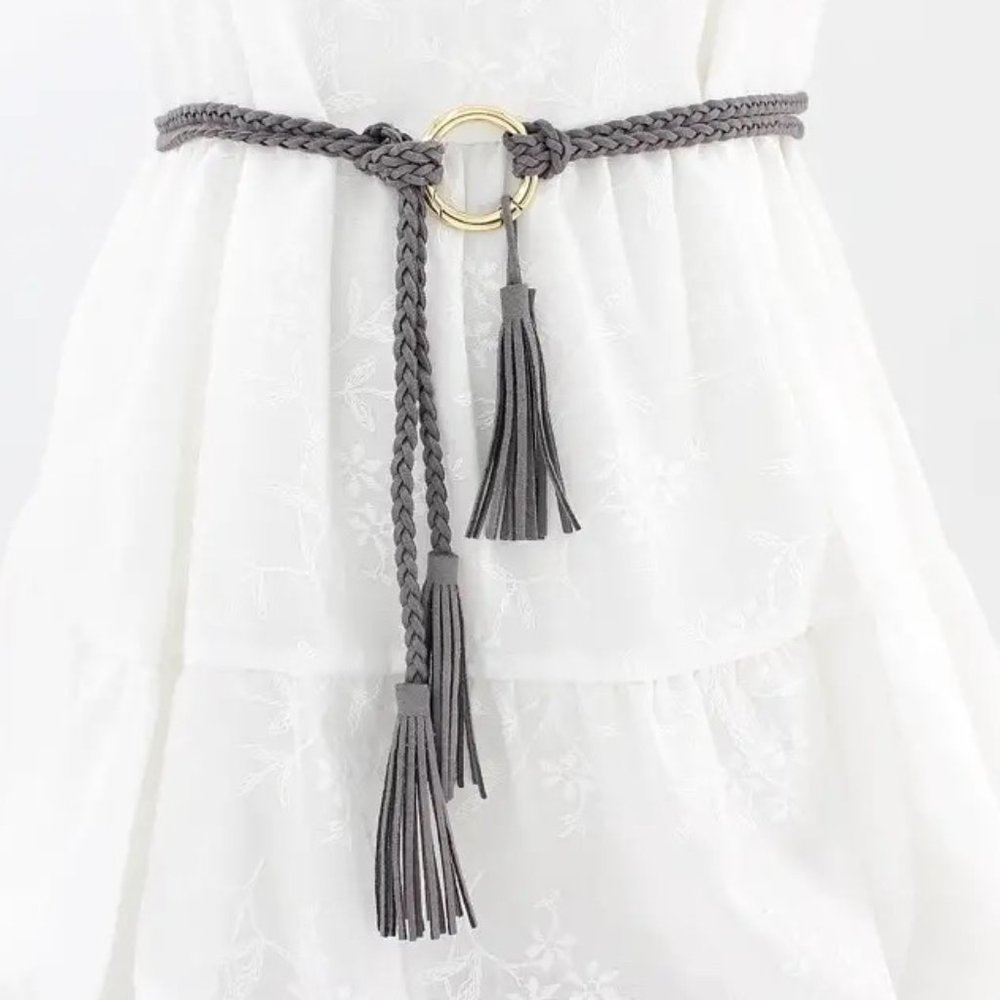 BELT Braided Waist RopeTassel Dangle Boho Leather Adjustable Trendy Stylish Fun